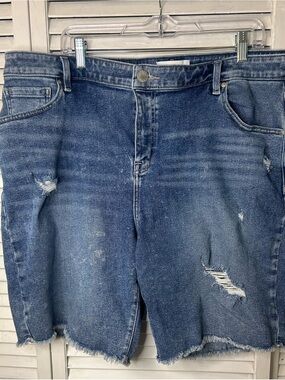 Lane Bryant High-Rise Distressed Denim Bermuda Shorts - Medium Wash